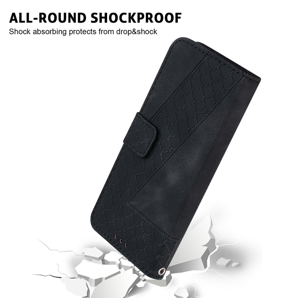 For iPhone 17 Pro Max Stand Case 7-Shaped Pattern Imprint Leather Phone Cover with Strap