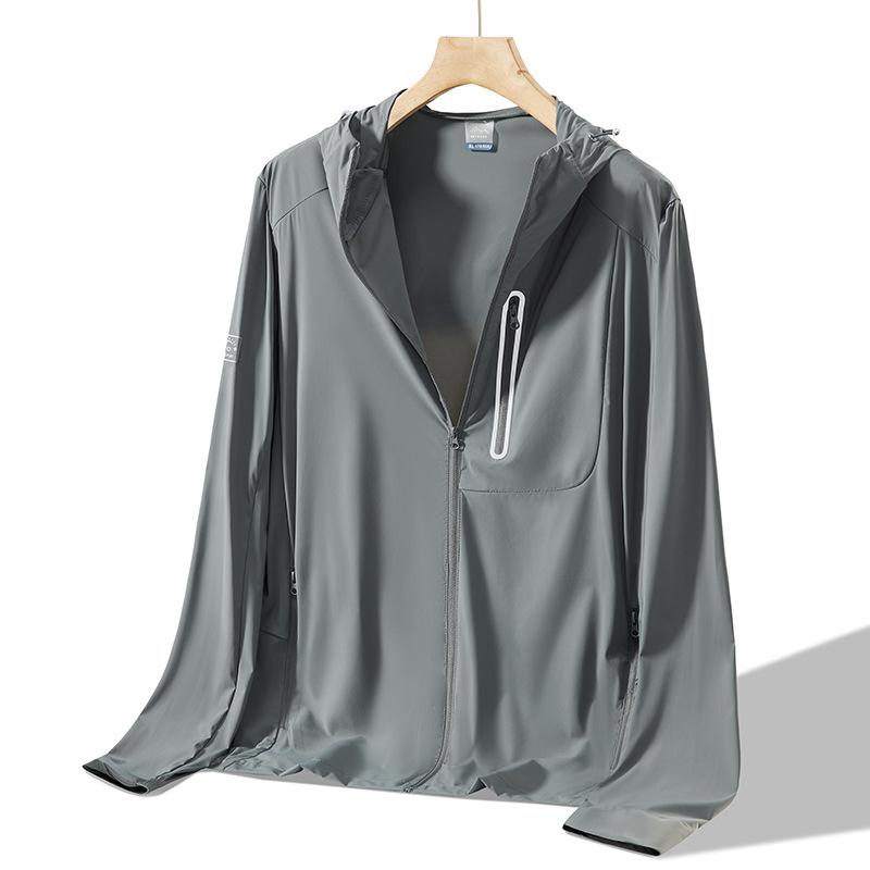 Sunscreen clothes men's summer outdoor high-end camping ice feeling ultra-thin cycling hooded UV-proof zipper pocket