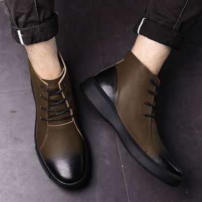 New Leather Cowhide Boots Men 'S Winter Men 'S Leather Hight -Top Shoes Fleece -Lined Warm Design Cotton -Padded Shoes