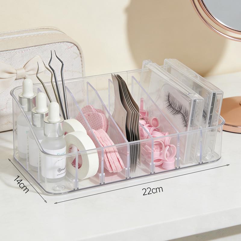Eyelash Storage Box Adjustable Dividers Desktop Cosmetics Organization Tool Acrylic Transparent Case Holder For Makeup Supplies