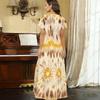 Women Plus Size V Neck Short Sleeve Printed Straight Maxi Dress