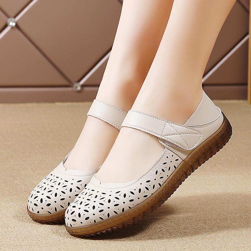 Summer Sneakers for Women Soft Leather Sandals Flexible Mary Jane Shoes for Women Nurse Walking Sandals Breathable Non Slip
