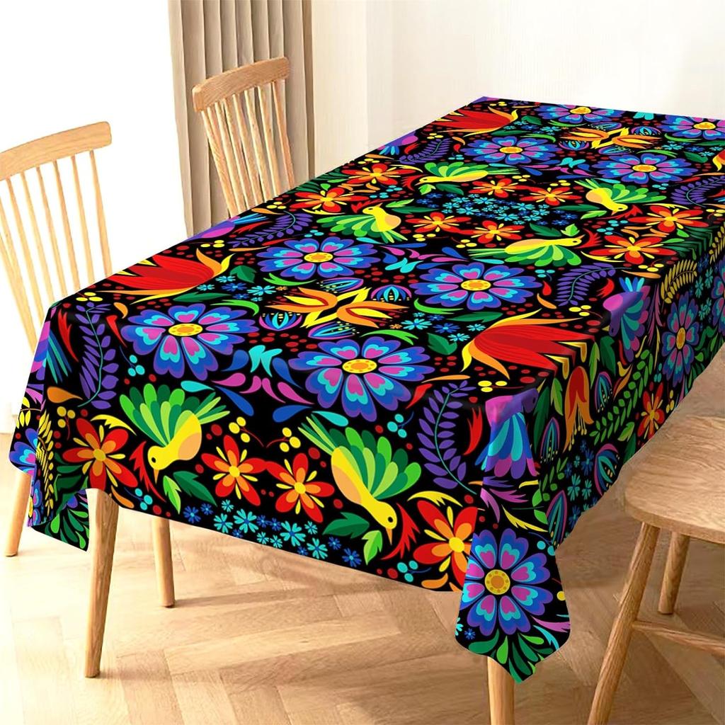 Mexican Cinco De Mayo Tablecloth Mexico Let's Fiesta Party Decoration Dia De Los Muertos Floral Home Kitchen Dining Room Decor