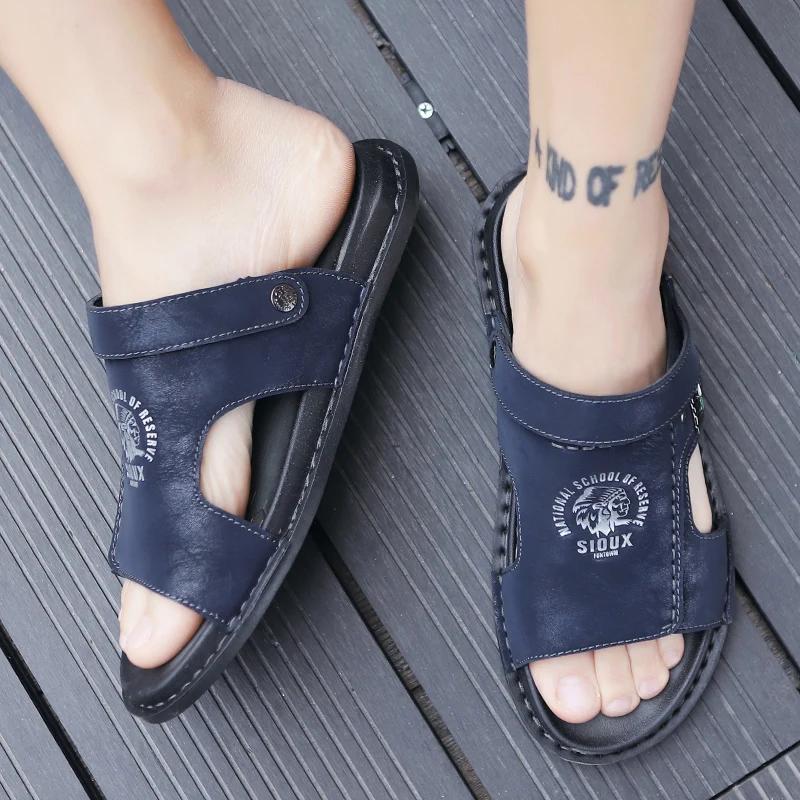 New Summer Men Comfort Hollow Sandals Non-slip Walking Shoes All-match High Quality Casual Leather Flat Designer Sandals