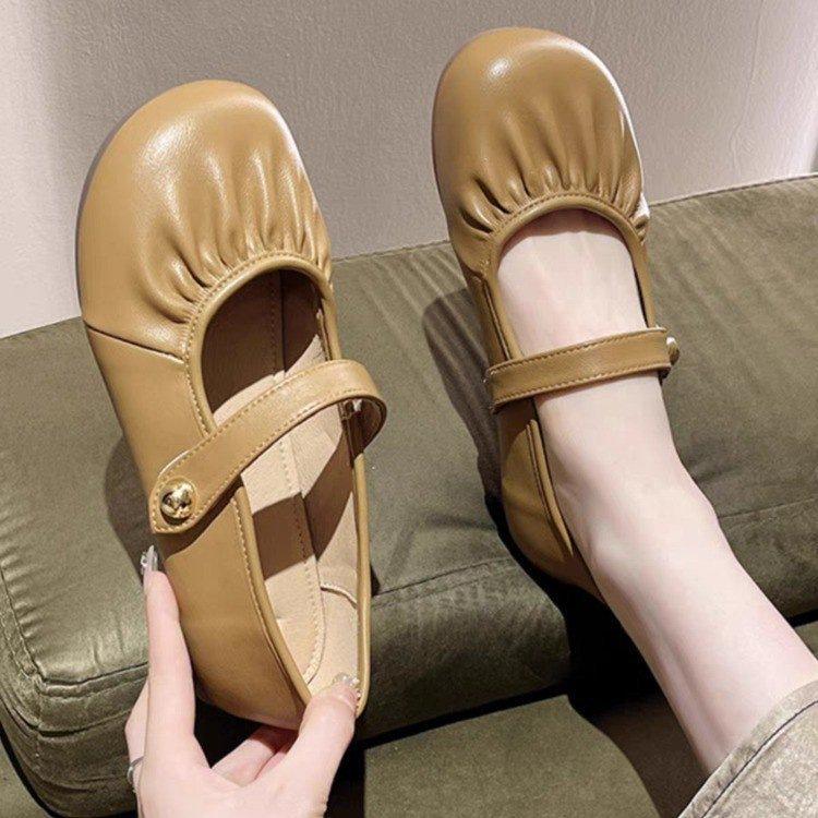 Women's low-cut flats, 2026 summer new one-strap Mary Jane shoes, soft soles with skirts, small leather shoes, grandma shoes
