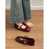 Scarpe Mary Jane rosse da donna 2025 nuove scarpe singole da sera retrò francesi a bocca bassa piccole scarpe in pelle