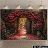 1Pcs Red Rose Archway Vintage Wooden Door Decoration Background Garden Backdrop Decorations For Photo Studio Photo Booth Party