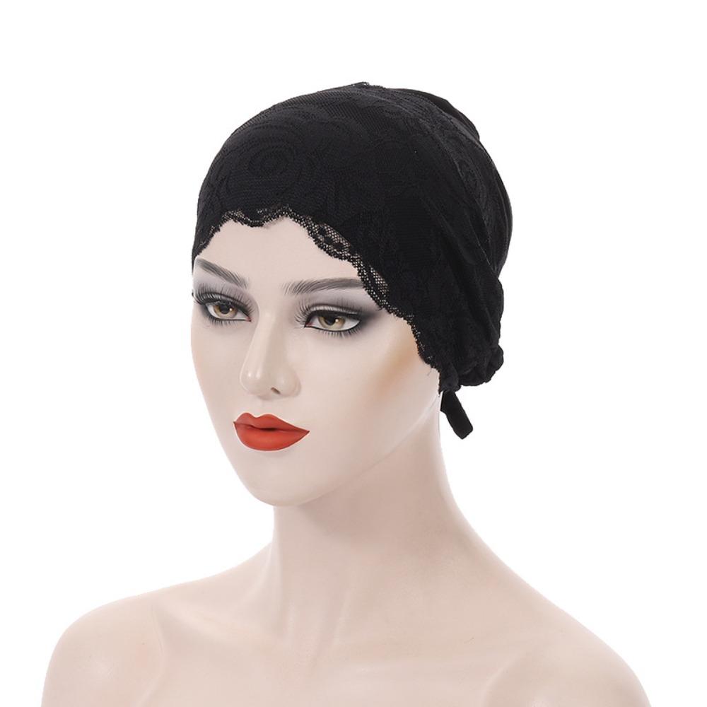 

Fashion Elegant Turban Hat Solid Color Elastic Hijab Cap Breathable Tie Straps Under Scarf Caps Female Head Covering чорний