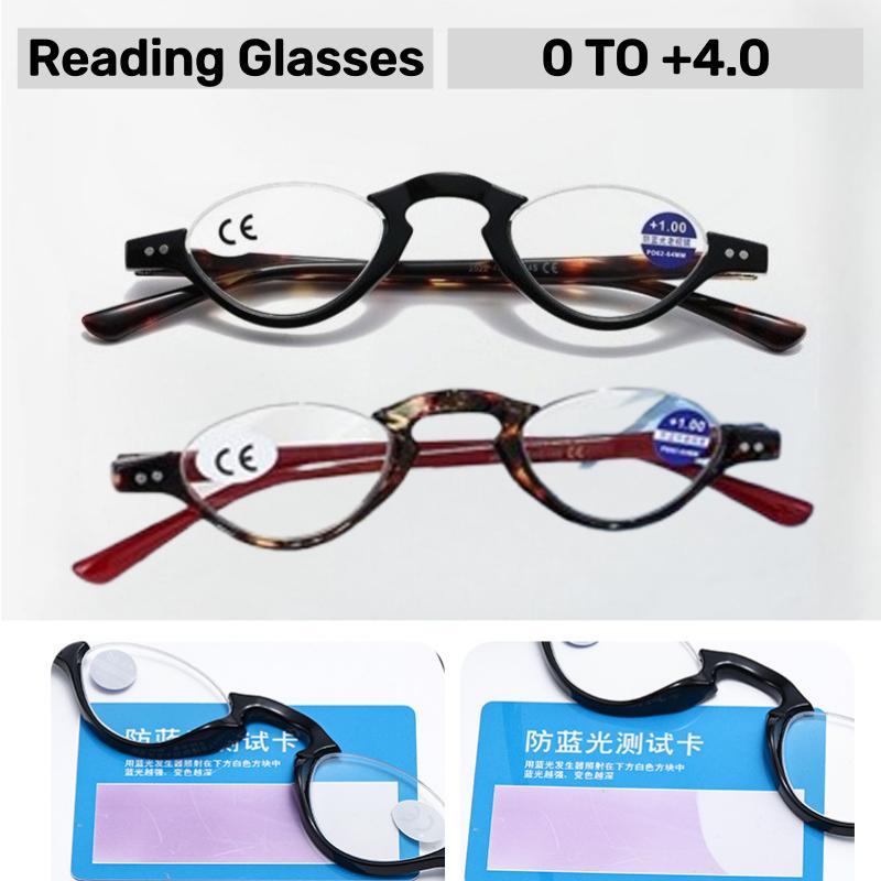 Stylish Half-Frame Blue Light Blocking Presbyopia Glasses Retro Men'S & Women'S Versatile Small-Frame Comfort Reading Glasses