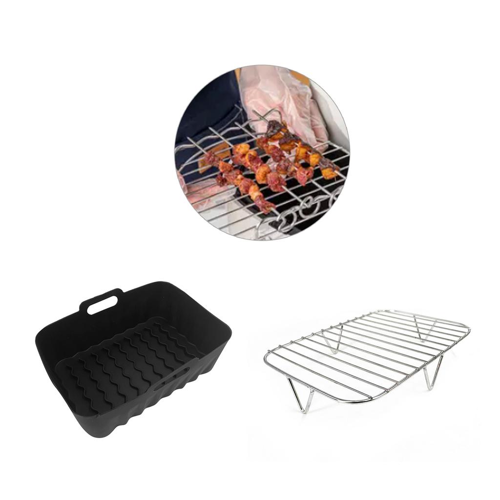 Air Fryer Pads Metal Grilling Rack Silicone Air Fryer Tray Silicone Baking Liners Silicone Basket Perfect for Air Fryers