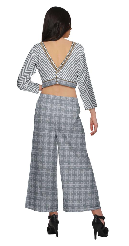 Moomaya Womena    S Crop Top Palazzo Set Printed 2 Piece Outfit Dress Ethnic