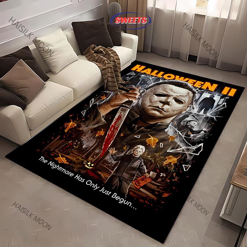1PC Halloween Horror Carpet M-Michael M-Myers Theme Rugs for Living Rooms Bedroom Entrance Door Decor Non-slip All Seasons Mat