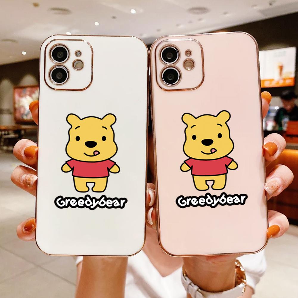 

Мягкий чехол для телефона с квадратным краем и рисунком мультяшного медведя Пуха, роскошный чехол из ТПУ с покрытием для OPPO Reno Realme