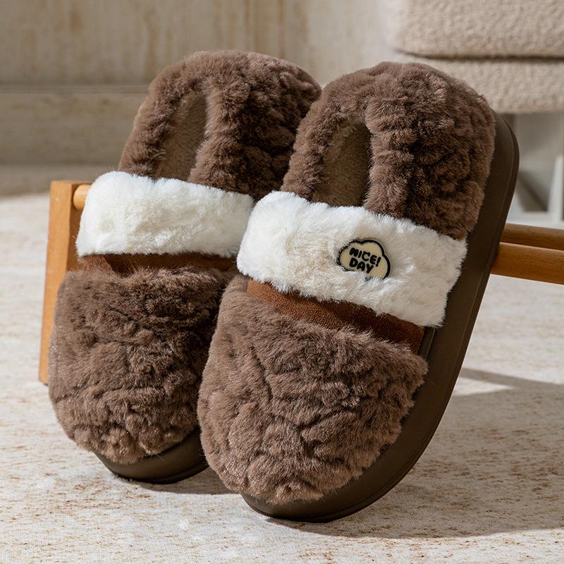 Thick Bottom Non-slip Couple Cotton Slippers Winter Home Plush Warm Cotton Slippers Indoor Household Plush Mop