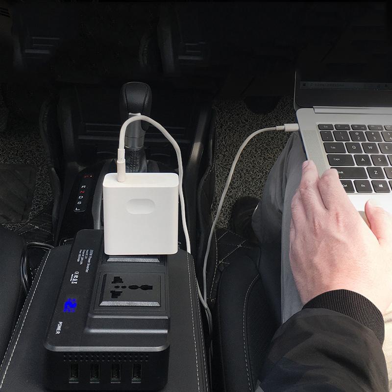 200W Car Plug Converter DC 12V to 220V AC Car Inverter 4 USB Ports Charger Adapter Car Power Inverter EU Plug