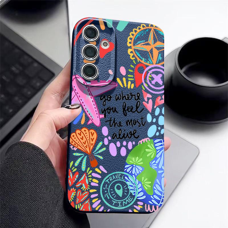 Cartoon Fire Balloon Pattern Case For Samsung Galaxy A57 A37 A17 A56 A36 A26 A16 A55 A35 A15 A54 A34 A14 5G Leather Texture Silicone Cover