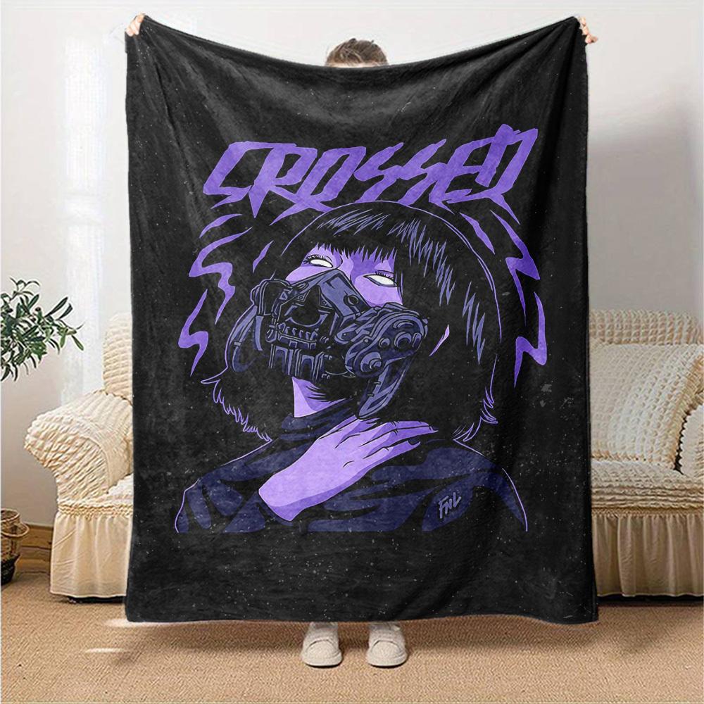 1pc CROSSED MASK Soft Flannel All Season Throw for Home, Office, Outdoor UseDurable Comfort Soft Warm Throw for Home