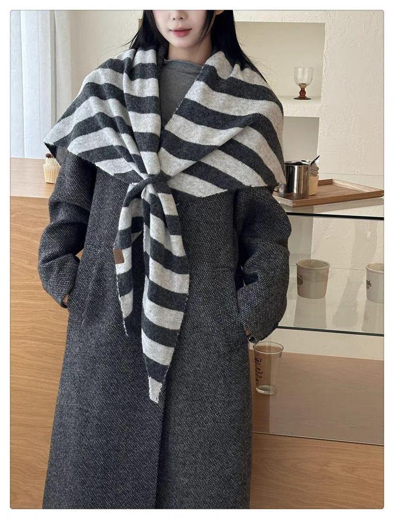 Korean Wool Blend Thick Shawl: Solid Color, Warm Knitted Cowl, Perfect for Spring & Autumn Layering