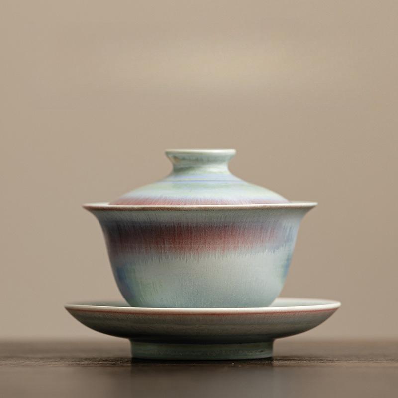 150ML Kiln Change Gaiwan Boutique Red Blue Glaze Sancai Tea Tureen Tea Maker Cover Bowl Chinese Tea Set Collection Craft