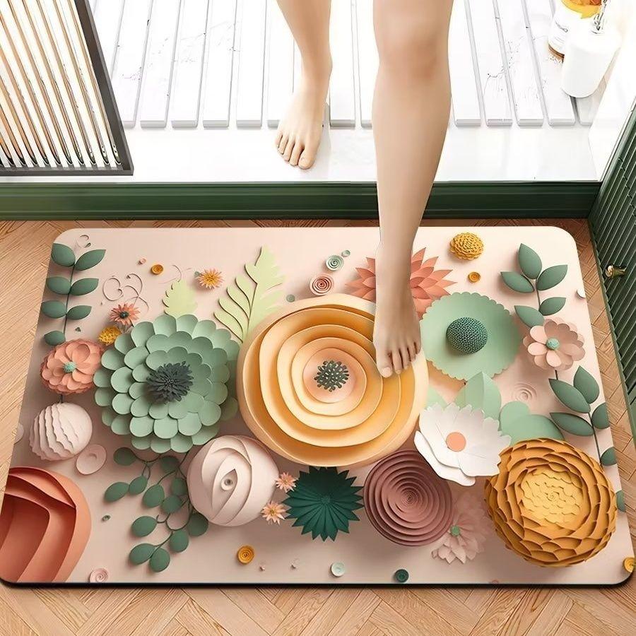 

3D напольный коврик Little Daisy, сильные впитывающие быстросохнущие коврики для ног, нескользящие мягкие коврики для ванной комнаты, ковер для ванной комнаты 60*90CM