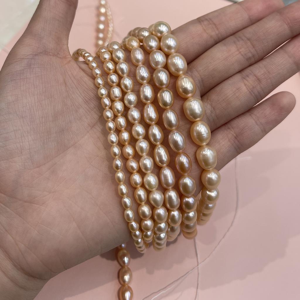 1 String AAA Grade Pink Freshwater Rice Pearl Beads 3-9mm, 36cm Strand, Premium Natural Pearl Beading Supplies, Loose Beads for DIY Handmade Jewelry