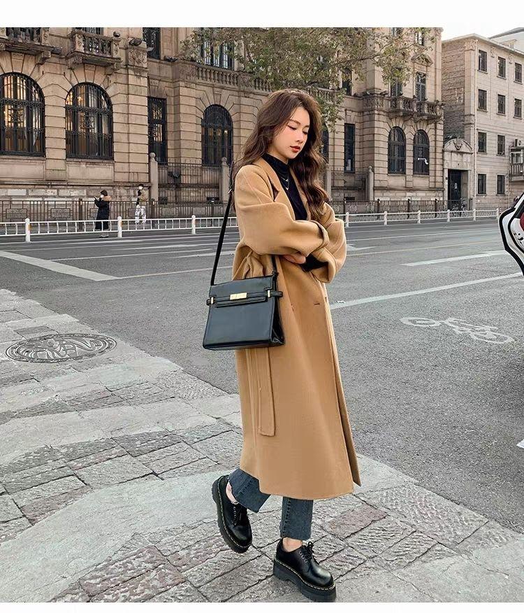 Fashion Design Women's Double-breasted Tweed Coat Design Sense of Autumn and Winter Tweed Jacket Female Medium-length Tide