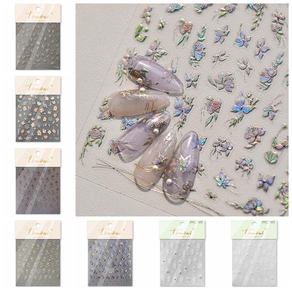 

Пионовые бронзирующие цветочные наклейки для ногтей Бабочка Цветочные украшения для ногтей Леди Девочки Multicolor-Embossed