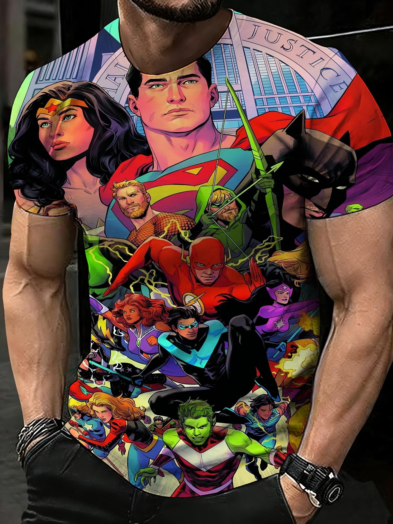Men s Justice League Full-Body Iconic Heroes Print T-Shirt S