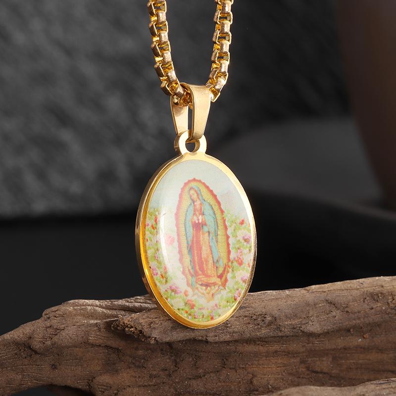 Tuiying-003 Jewelry & Bijouterie Women's Gold Stainless Steel Religious Vintage Style Guadalupe Catholic Church Virgin Mary Amulet Pendant Necklace Amulet Jewelry