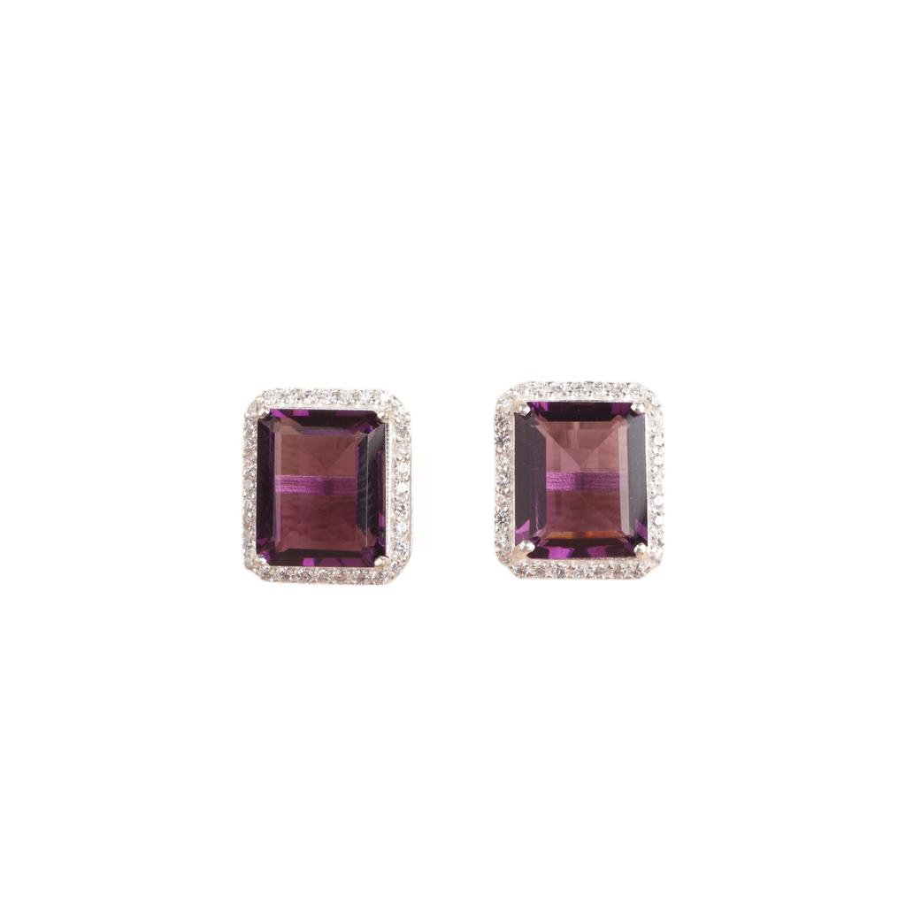 Amethyst Gemstone 925 Solid Silver Jewelry Push Back Zircon Studs 0.57" For Her CZE-6-3