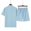 Men's Summer Hawaiian Stripe Textured Button Shirt Shorts Set