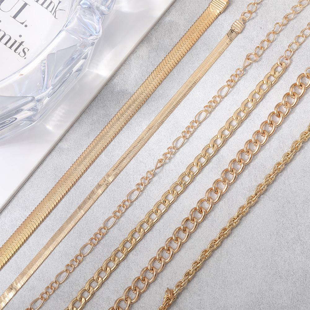 Jewelry 6-Piece Set, Simple Twist Snake Slice Chain, Personalized Thick Chain Bracelet