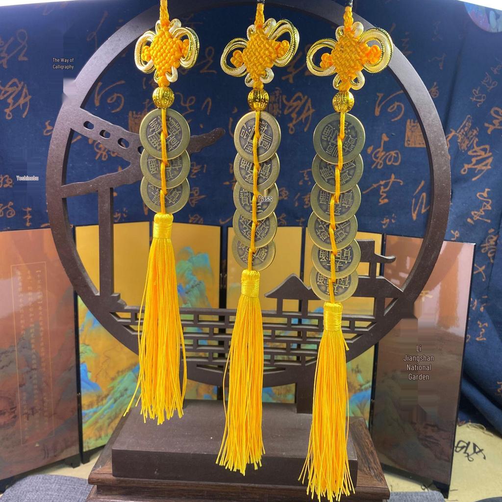 Thickened Brass Five Emperors Coins Chinese Knot Pendant for Door Hanging Decoration