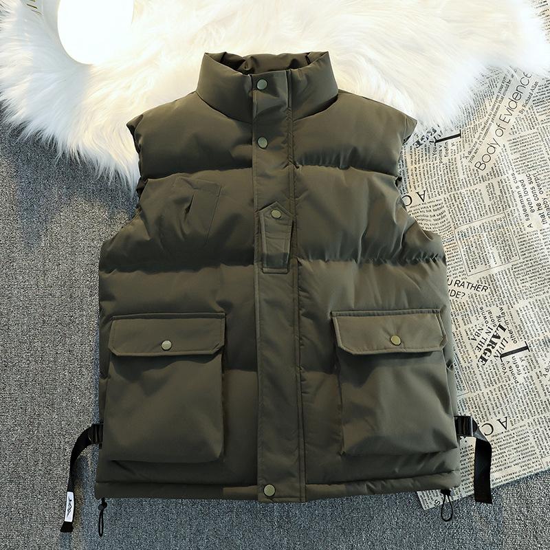

2025 новый модный бренд стойка воротник пуховая хлопковая одежда спецовка жилет мужской осень и зима свободный простой утолщенный жилет куртка 5XL зелёный