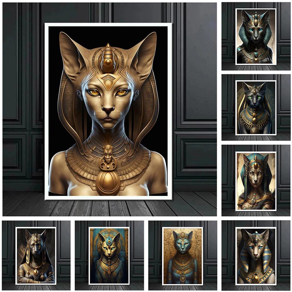 Stampe Poster Antiche Egizie di Bastet per Soggiorno Decorazioni per la Casa Mitologia Egizia Bastet Dea Gatto Pittura su Tela Arte da Parete
