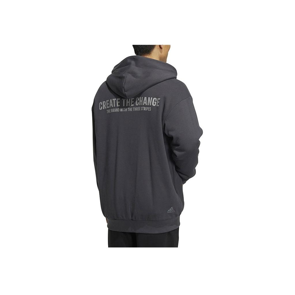 Adidas Alphabet Print Pattern Drawstring Pullover Hoodie Sweatshirt Jacket Men Outerwear Grey HZ7028