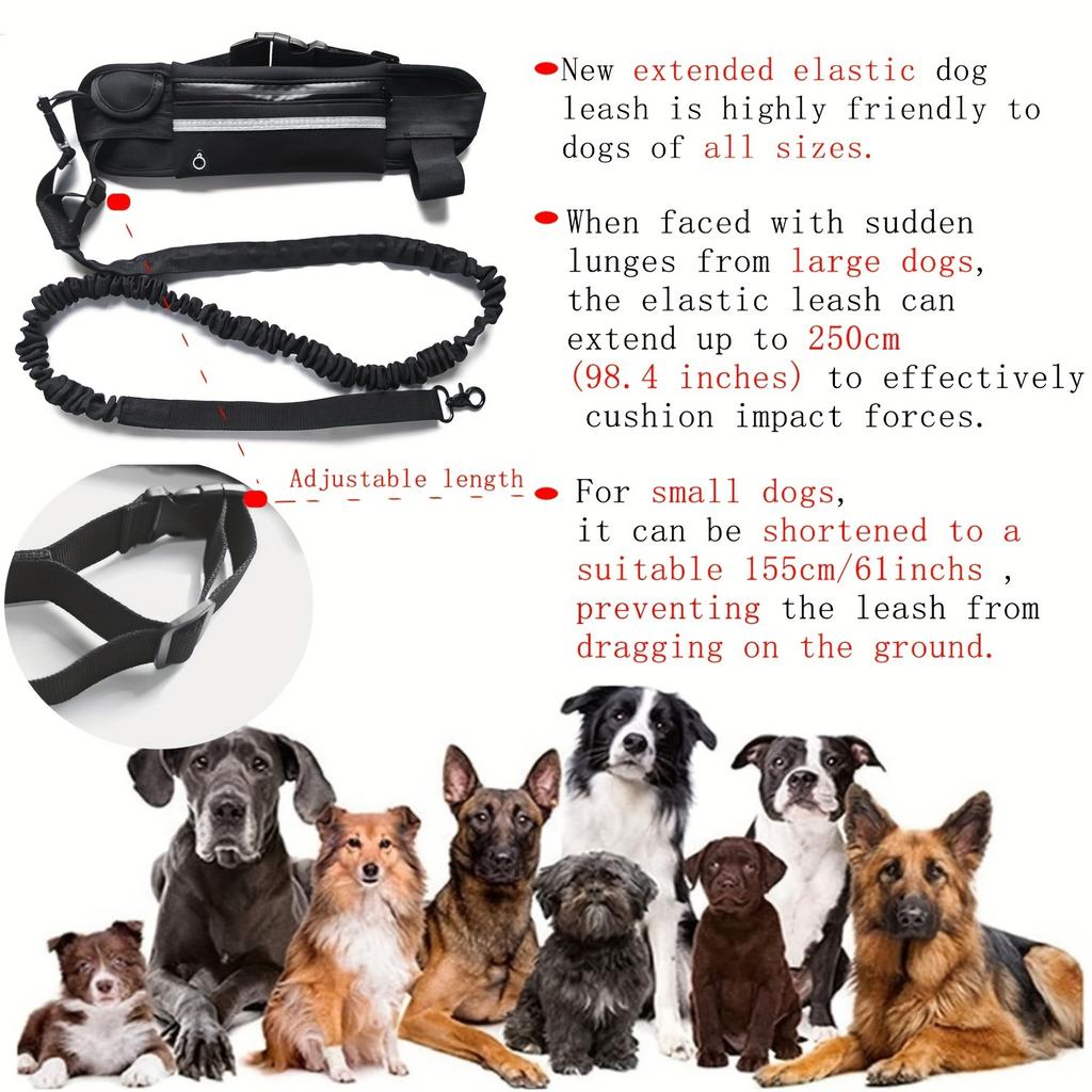 Correa Elástica para Perro Manos Libres con Bolsa de Cintura con Cremallera, Asa Engrosada para Paseo, Jogging, Carrera, Entrenamiento de Mascotas