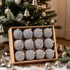 Set of 12 Hanging Pendant Christmas Tree Flocking Baubles Decorations Colorful Ornament for Indoor and Outdoor Use