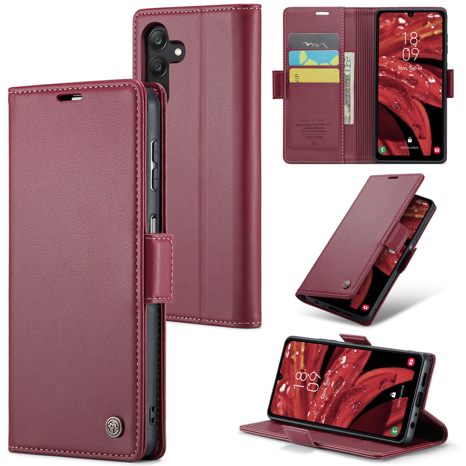 

For Samsung Galaxy A25 5G (Global) (161.0 x 76.5 x 8.3mm) Leather Case CASEME 023 RFID Blocking 3 Card Slot Mobile Cover Red