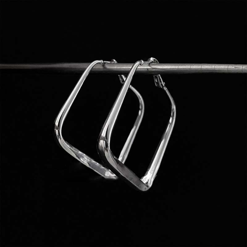 Vintage Sliver Color Big Square Hoop Earrings for Women Men Exaggerated Punk Metal Geometric Round Earrings Jewelry Gift