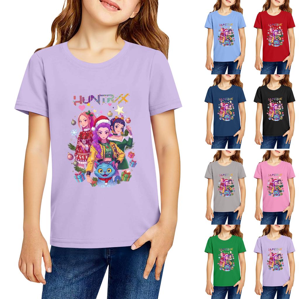 Fashionable Round Neck Short Sleeve Work Clothes Printed Tops For KID Summer Tops