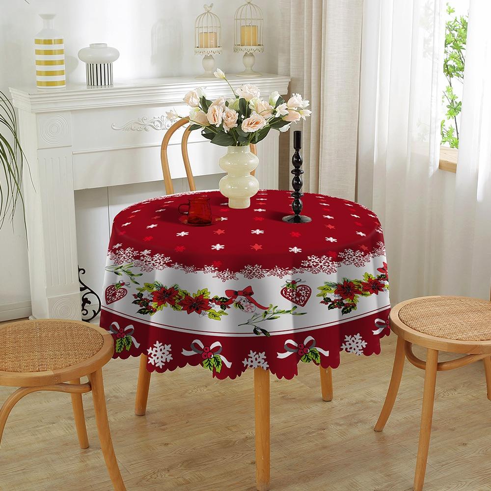 Christmas Round Tablecloth Waterproof Creative Printed Home Decor for Living Room Dining Table