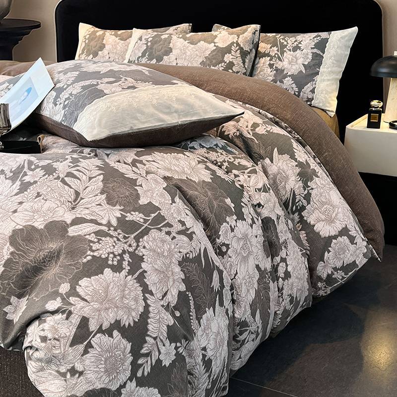Class A raw hemp four-piece set lace lace thickened quilt cover bed sheet/fitted sheet dormitory kit
