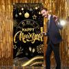 New Years Decorations 2026 Door Cover, Black and Gold Happy New Year Door Banner NYE Front Porch Hang Door Cover, NYE Door Banner for New Year Eve