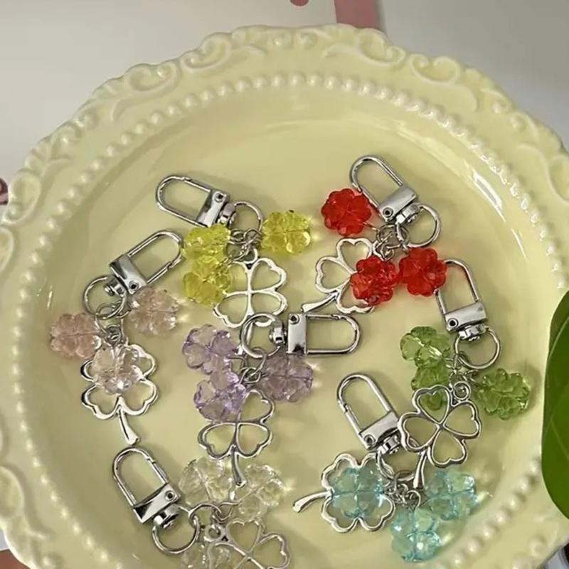 Unique Four Leaf Clovers Pendant Keychain Handmade Phone Chain Beaded Cellphone Lanyard Jewelry for Wallets and Keys