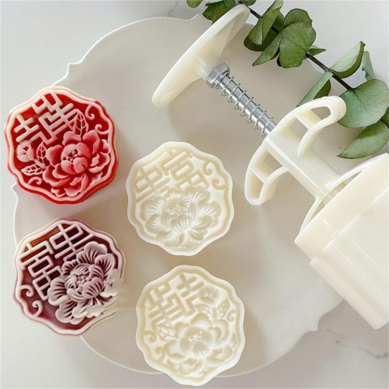 MidAutumn Festival Moon Cake Maker 3D Flower Pattern Moon Cake Molds Cookie Stamp Hand Press Cookie Dessert Cutter