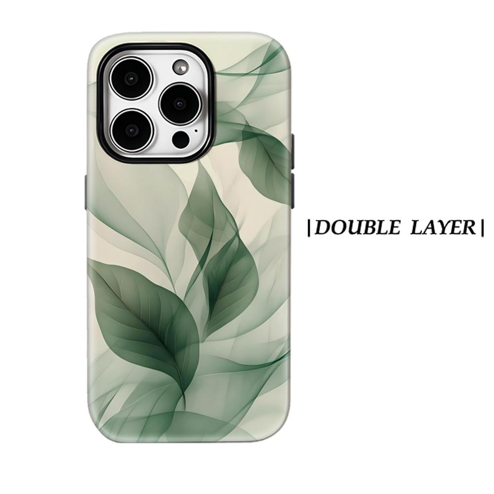 Transparent Green Leaves Phone Case for IPhone 17AIR 16E 16 15 14 13 12 11 17 Pro Max Plus Double-layer Back Cover