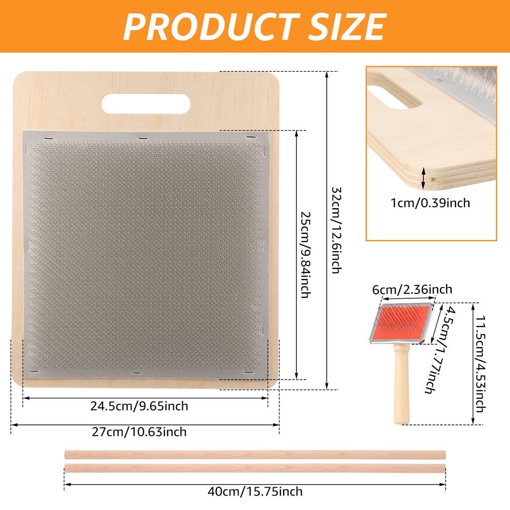 Wool Blending Board Carding Brush Set with 2 Wood Sticks Fiber Carding Board Wool Hand Carder for Mix Color Fiber Felt DIY