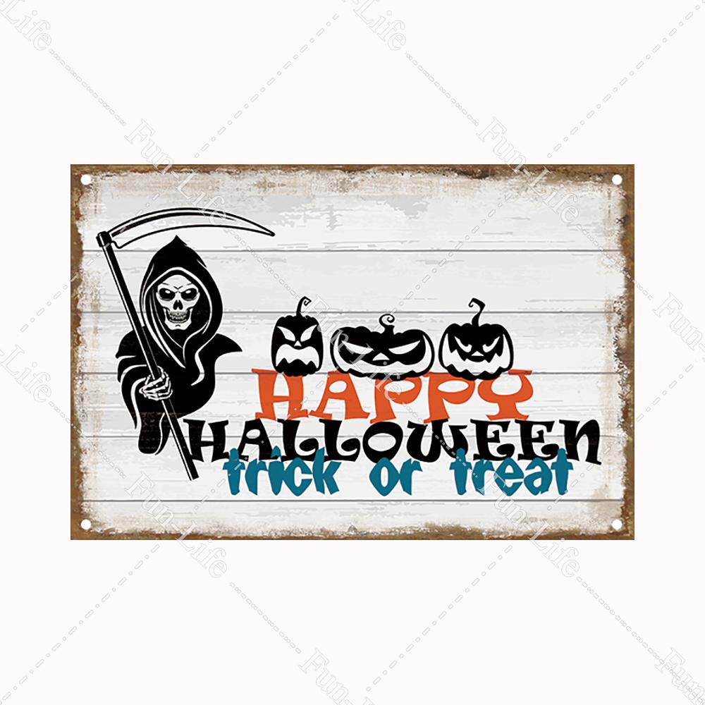 Halloween Pumpkin Tin Sign Vintage Plate Bat Poster Painting Festival Metal Signs Bar Art Party School Wall Home Decor 20x30cm
