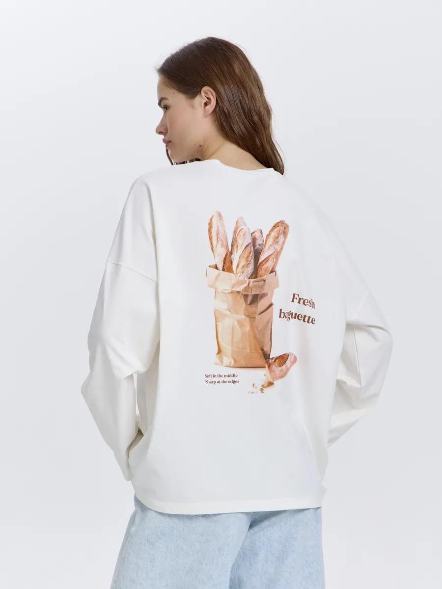 

100% pure cotton autumn new versatile commuter fun age reduction bread print meat cover top wear t-shirt XXXL білий
